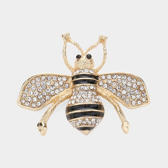 Black Gold Stripe Rhinestone Crystal Honey Bee Brooch Pin Fashion Accessory - Picture 1 of 2